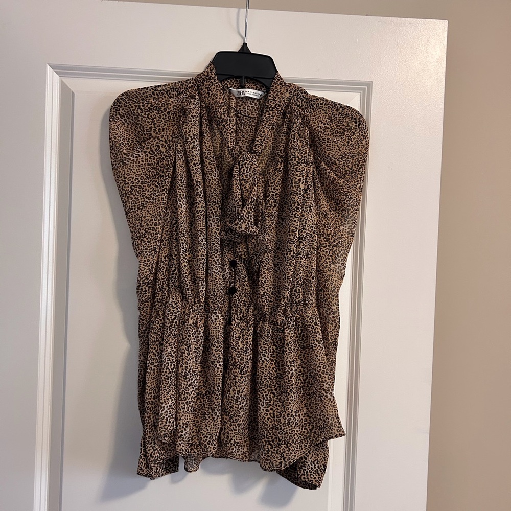 Zara Brown Leopard Print Blouse